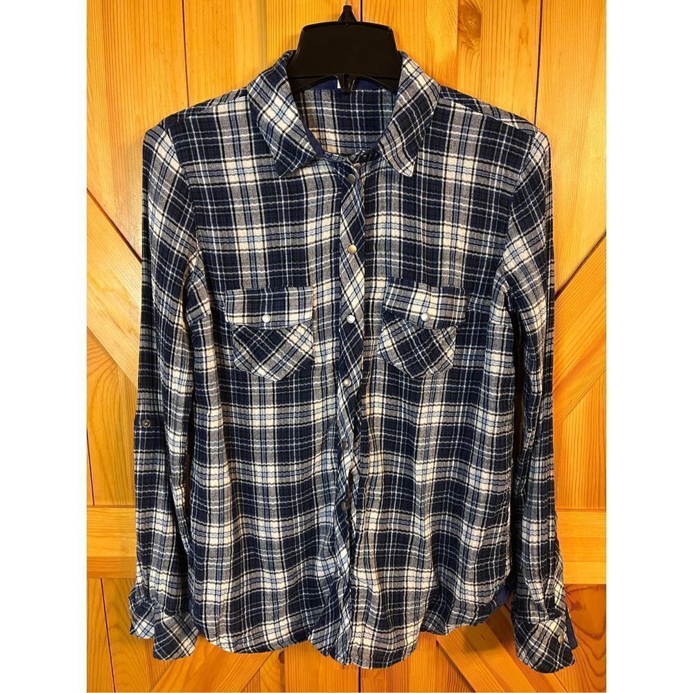 KUT from the Kloth Shirt Womens Small Plaid Flannel Pearl Snap Long Sleeve (2511